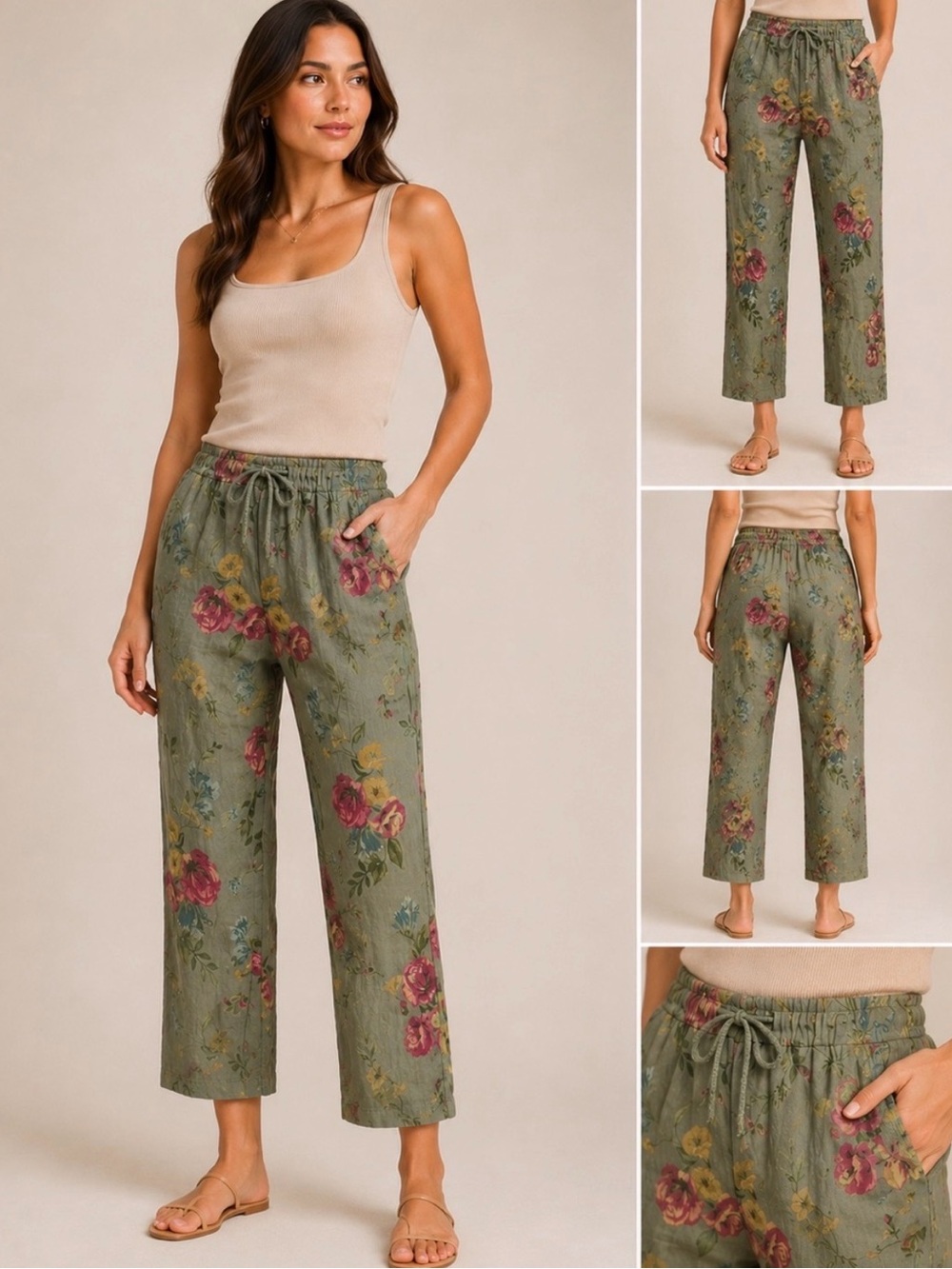 Belle France Made in Italy Linen Pants M Cropped